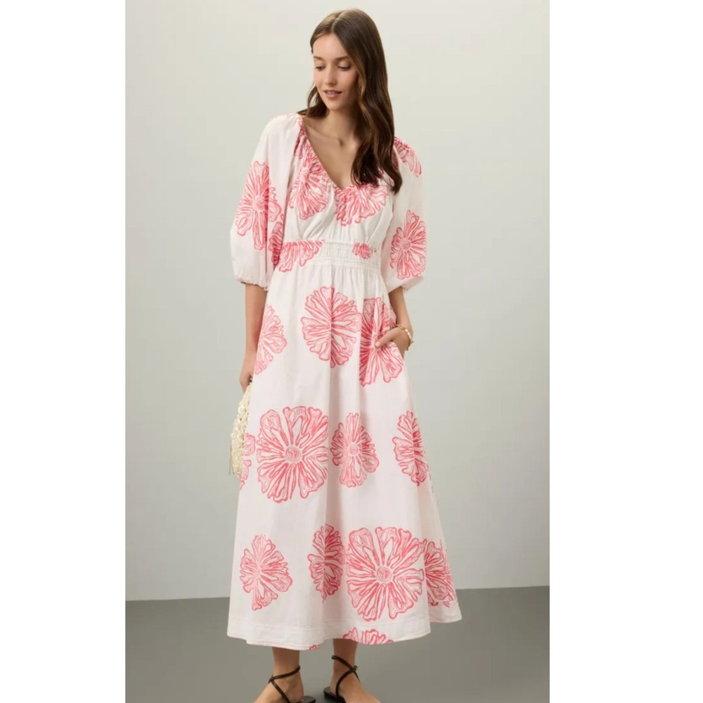 Marie Oliver Ava Maxi Dress Pink Floral Puff Sleeve Cottage Feminine Size S